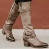 Novas Botas Femininas Outono e Inverno Fivela de Cinto Botas de Cavaleiro Altas Botas de Salto Grosso 40-43 Botas Femininas