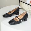Novidades de Outono: Sapatos de Festa Brilhantes com Lantejoulas, Bico Quadrado, Tira Única, Salto Grosso, Estilo Mary Jane para Mulheres