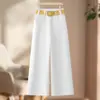 Calça Wide Leg de Cintura Alta para Mulheres, Novo Estilo Fino Verão 2026, Calça Petite, Cintura Alta, Caimento Solto, Calça Reta de Nove Pontos Emagrecedora