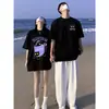 Verão [Algodão Puro Penteado] Roupas Casuais Únicas Combinando para Casal Tendência Nicho Solta Manga Curta Camiseta Top