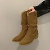 Botas de tacón alto para mujer 2026 otoño nuevo estilo Botas Martin primavera Botines pequeños Maillard Botas de caña media caqui mujer