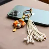 Colgante de Trébol de Cuatro Hojas de Brocado de la Dinastía Song Terminado con Borla Hecha a Mano, Accesorio Hanfu, Llavero de Estilo Antiguo, Adorno de Borla de Perla