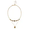 Cadena de Suéter Desplegable en Forma de Y de Ojo de Tigre Melange Estilo Old Money para Mujer Cadena para Clavícula Multicapa Retro Europeo y Americano Adornos de Comercio Exterior