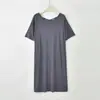 Vestido de Casa de Verano de Modal con Cuello Redondo, Espalda Cruzada Bonita, Manga Corta, Nuevo, Holgado, Bolsillo Lateral Único, Talla Grande