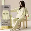 Pijamas de Algodón al por Mayor con Almohadillas en el Pecho para Parejas, Conjunto de Dos Piezas de Ropa de Casa de Dibujos Animados para Primavera y Otoño para Mujer, Una Pieza Envío Directo