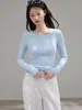 Camiseta básica de manga larga Yousilk versátil para mujer, otoño, cuello redondo, hombro normal, top capa base, 260 g
