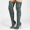 Botas por encima de la rodilla con cremallera de serpiente estilo europeo y americano 2022, botas altas de tacón fino, botas de moda para mujer, directo de fábrica