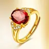 Anillo de Oro Aluvial para Mujer, Anillo de Gema Labial Vivo, Anillo Europeo y Americano con Diamantes Completos Micro-engastados, Anillo de Cristal Rojo Chapado en Amarillo para Mujer