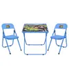 Conjunto de Mesa Dobrável e 2 Cadeiras para Crianças - Azul, Liso