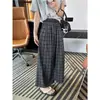 ¡El favorito del grupo! Pantalones de cuadros estilo coreano de pierna ancha para mujer, nuevo modelo 2026, pantalones casuales sueltos y fluidos para mujeres petite