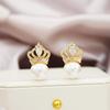 Nuevos pendientes de perlas con corona de circonitas y diamantes, ligeros, de lujo, de alta gama, elegantes, pequeños y exquisitos, para mujer.