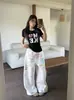 Pantalones casuales rectos de colores con estampado de letras estilo americano, unisex, pierna ancha holgada, hasta el suelo, pantalones deportivos versátiles