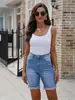 Shorts Básicos de Sarja para Mulheres, Cintura Alta, Controle de Barriga, Levanta Bumbum, Tamanho Petite, Que Valoriza a Altura, Versátil para Todas as Estações, Shorts de Ciclismo Ajustados