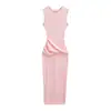 Vestido de Tricô sem Mangas com Cintura Torcida e Design que Abraça o Corpo, Cintura Marcada, Emagrecedor, Vestido Regata, Saia Longa, Algodão