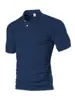 Ropa de Hombre Transfronteriza Nuevos Productos Verano Europeo y Americano Delgada Color Sólido Manga Corta Todo Poliéster Imitación Lino Cuadros Pequeños Cuello Camisa Camisa de Hombre