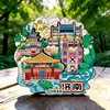 Imán para Refrigerador de Madera Cultural y Creativo Tendencia Nacional de la Torre Chaoran de Jinan, Recuerdo del Manantial Baotizhu, Lago Daming y Manantial Heihu
