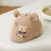 Boina super fofa para bebê menino, boina de veludo cotelê estilo chinês com urso, chapéu de moda para meninas, boné para bebês e crianças pequenas