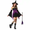 Fantasia de Halloween Fantasia de Bruxa Mágica Estilo Gótico Escuro Cruz Preto Roxo Fantasia de Performance de Carnaval Vestido