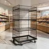 Estantes de tiendas de conveniencia, estanterías de almacenamiento de varias capas para supermercados, cestas apilables, expositores de cestas inclinadas, estantes promocionales de snacks y pan para farmacias