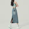 Falda vaquera vintage de cintura alta para mujer, verano 2024, nueva falda adelgazante de cintura alta con abertura en forma de A y longitud media hasta la cadera.