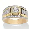 Anillos de Moda para Hombre de Venta Caliente Europea y Americana Transfronteriza con Circonita Cuadrada y Diamante Blanco en Color Dorado, Modernos