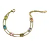 Pulsera de Doble Capa de Zirconia Arcoíris Ovalada de Cristal Colorido de Verano Dopamina, Lujo Ligero, Gama Alta, Joyería de Mano Dulce para Mujeres