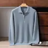 Suéter 100% caxemira pura para homens, camisa com gola polo, novo suéter de malha grossa casual business solto para outono e inverno