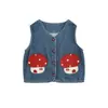 Conjunto lindo de Wulibu para niñas con temática de bosque para niños en otoño, que consta de un suave chaleco de mezclilla, chaqueta, camisa y jeans.