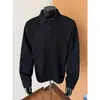 Camisa Polo Gris Gris de Hombro Recto para Hombre, Sudadera Otoñal de Diseño Desestructurado de Manga Larga, Camiseta Pesada de Estilo Americano, Corte Cuadrado y Cuello de Solapa