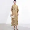Exportar vestido largo de talla grande, corte holgado, para mujer, con un toque de alta gama, que disimula las imperfecciones del cuerpo, elegante y versátil, elegante vestido Issey Miyake