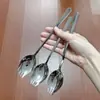 Cuchara y Tenedor Integrados Dentados de Acero Inoxidable Vajilla Coreana Creativa Dentada Cuchara y Tenedor Multifuncional para Té de la Tarde Ensalada Postre Cuchara y Tenedor