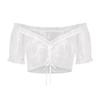 Novo Top Básico de Renda com Manga Curta e Gola Uma Linha, Camisa Curta de Renda Transparente com Decote V Expondo o Umbigo