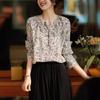 Doce "fruta" impresso carcela semi-aberta pequeno botão apertado crepe de Chine imitação amoreira camisa de seda jaqueta primavera produtos europeus comércio exterior