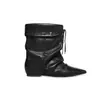 Botas Vaqueras Western Vintage de Piel de Vaca para Mujer con Aumento Oculto de Altura Botas Arrugadas Apiladas Botas de Jinete Versátiles Botas Largas con Cordones
