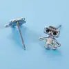 Pendientes de Gota de Aceite de Dibujos Animados Espaciales Estilo Coreano Acero Inoxidable Cielo Estrellado Planeta Azul Luna Creciente Mini Lindos Versátiles para Estudiantes