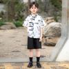 Novo Estilo Chinês para Meninos Dinastia Han Verão Novo Roupa Infantil Estilo Nacional Estampada de Manga Curta Terno Roupa de Desfile para Meninos