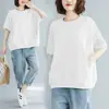 Camiseta de manga corta para mujer de talla grande que cubre el vientre, corte holgado, adelgazante y rejuvenecedora, nuevo top versátil de color liso de manga corta de verano 2026