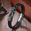 Pulsera de cuero infinito de 8 caracteres, superventas en Amazon, pulsera de acero inoxidable tejida a mano en negro con diseño de giro para hombre.