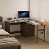 Escritorio Plegable de Madera Maciza para Esquina Estantería Integrada Pared de Libros para Dormitorio Escritorio de Estudio Plegable Giratorio en Forma de L para Computadora