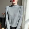 Prenda de una pieza texturizada, cuello semi-alto, camisa base de color liso para mujer, estilo otoño e invierno, tacto similar a la lana, suéter de capa interior para mujer