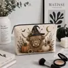 Bolsa de Maquiagem Fantasma de Halloween Linho Off-White com Zíper Bolsa de Armazenamento Bolsa de Maquiagem para Presente Personalização Suportada