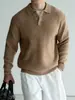 Camisa Polo de Punto Casual de Lyocell Tencel Terciopelo con Media Cremallera para Hombre, Otoño/Invierno Nuevo, Costilla Vertical, Cero Restricciones