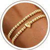 Pulsera con Corazón y 26 Letras Transfronteriza Europea y Americana, Estilo de Nicho de Moda, Diseño Simple, Pulsera de Cordón Elástico Dorado de Doble Capa para Mujer