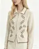 Cárdigan de punto con bordado floral artístico para mujer, nuevo estilo otoño/invierno, con cuello de solapa, ribete de encaje y cierre de cremallera, una chaqueta suéter de estilo retro