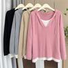 Camiseta básica de punto de dos piezas para mujer, estilo casual, con capucha y cuello redondo, talla grande, 200 kg, 5230, para otoño e invierno, 2024