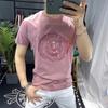 Estación Europea 2024 Verano Nueva Camiseta de Manga Corta y Media Manga de Cuello Redondo para Hombre Marca de Moda para Hombre Tendencia Diamante Caliente Camisa Cultural