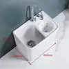 Fregadero de balcón para mopa con reposapiés, lavabo para fregar mopa, lavabo para mopa de suelo con desagüe lateral, con cesta de drenaje, drenaje automático, cerámica, otros