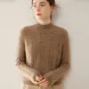 26 Suéter de Cachemir Nuevo de Cuello Medio para Otoño/Invierno para Mujer, Grueso de Color Sólido Tejido de Punto Trenzado Holgado Agradable para la Piel Suéter Base de Punto