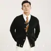 Nuevo cárdigan de punto de otoño moda masculina casual simple a rayas cuello en V suéter abrigo delgado ajustado