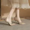 Zapatos de Boda Jingang H8092 Zapatos para Recién Casados Tacones Altos Bajos Mujer 2025 Nuevos Primavera y Otoño Stiletto Punta Fina Planos Mujer